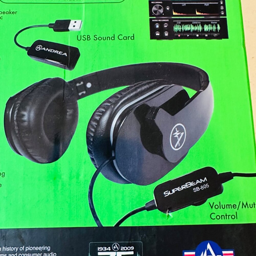 Andrea SuperBeam Cans SB-805B Hi Def USB Stereo Headset with Microphone - Picture 3 of 9